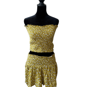 Aerie Mustard Floral 2 Pc Set | Top L / Bottom M